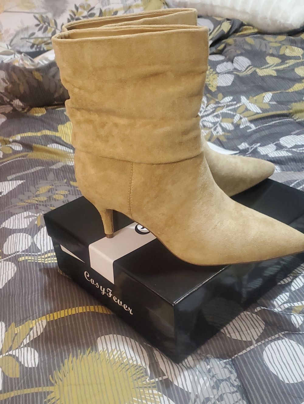 Fever Tan Suede Pointed-Toe Slouch Ankle Boots